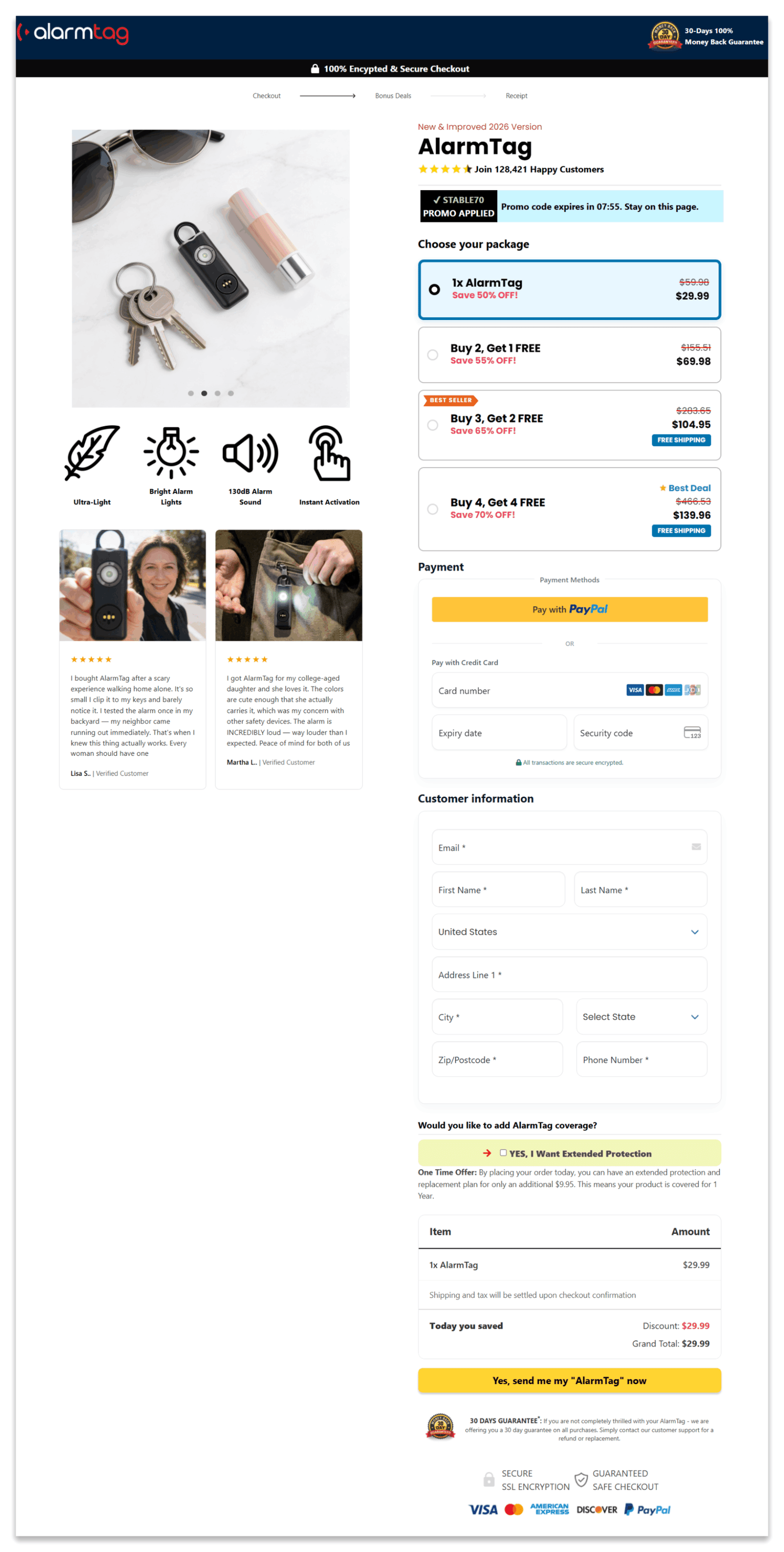 AlarmTag checkout page